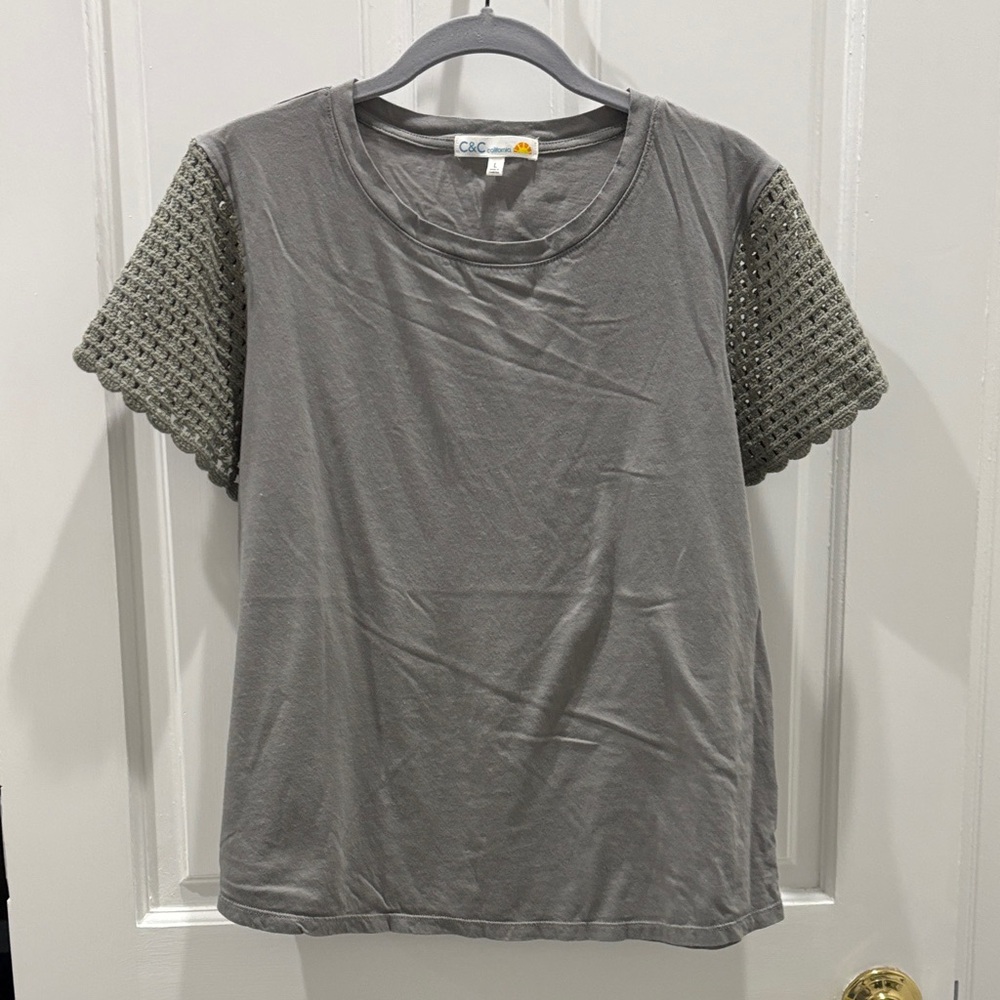 C&C California Sage Colored Top with Crochet Sleeves